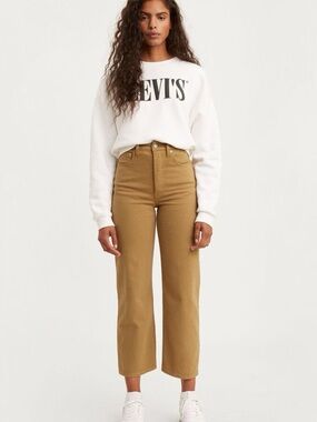 Levis One Track Mind Ribcage Straight Jeans Tan Brown Mustard size 27 Crop